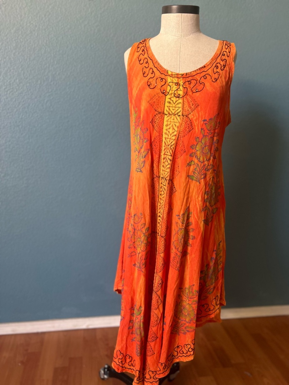 Women’s boho bohemian Sleeveless Orange Floral Print‎ Midi Dress resort wear